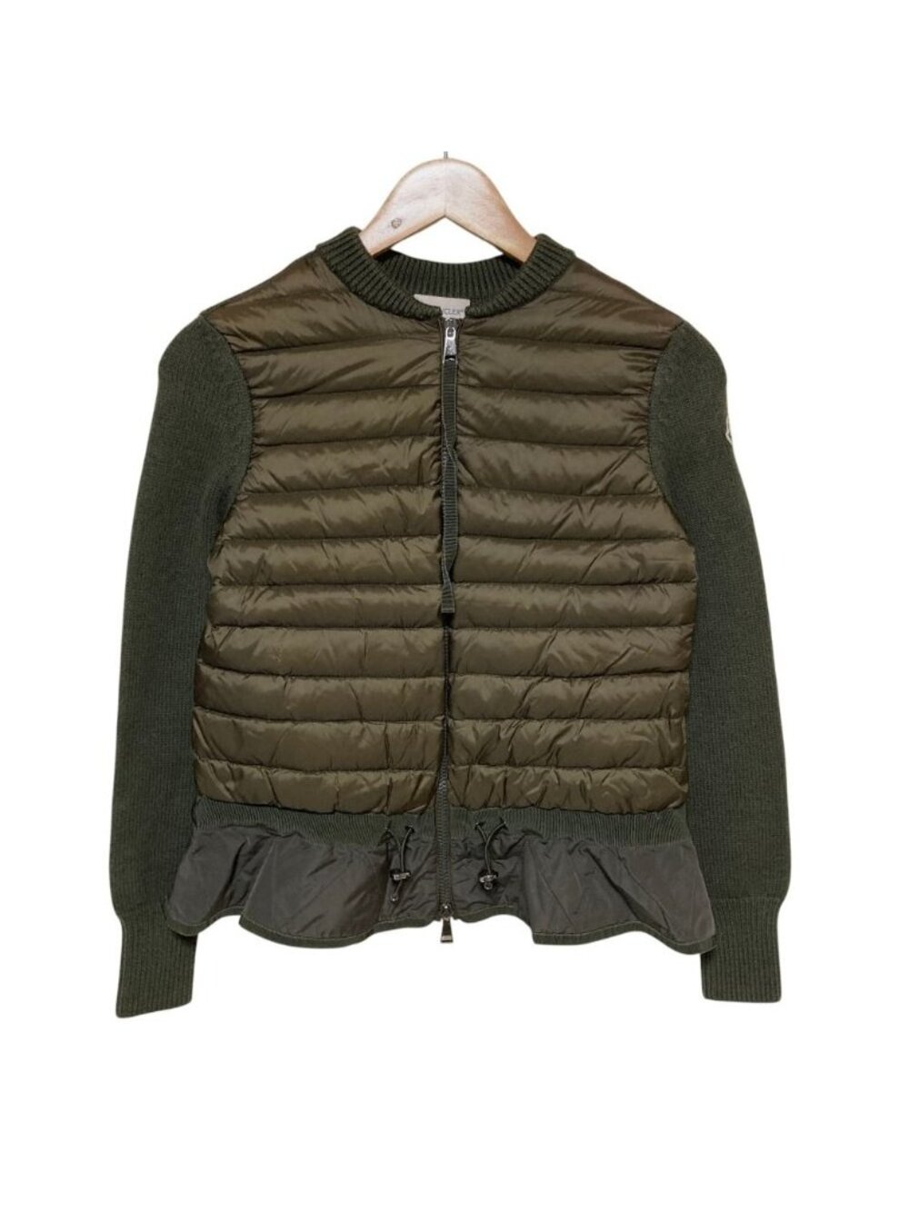 Moncler Hem Ruffle Down Knit Combination Jacket Khaki S
